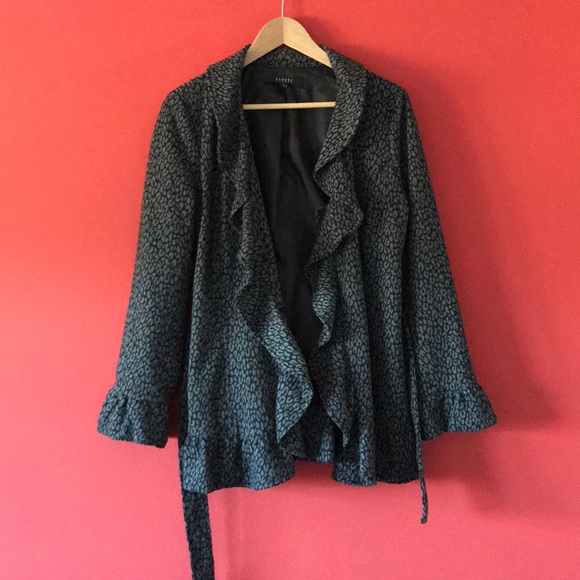 SANDRO Grey Print Ruffled Coat - Picture 5 of 6